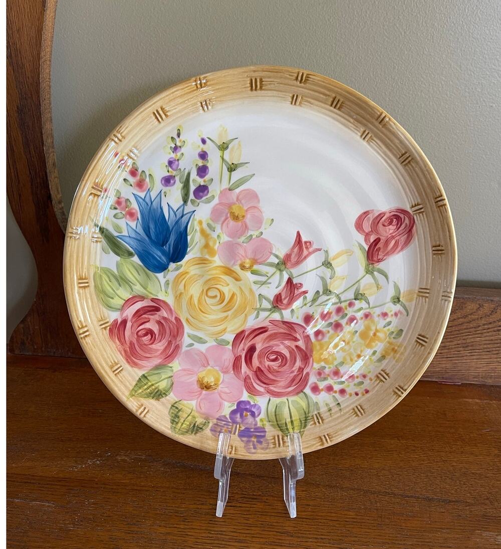 Tabletops Lifestyles Floral Basket Hand Painted Dinner Plate 11.25"